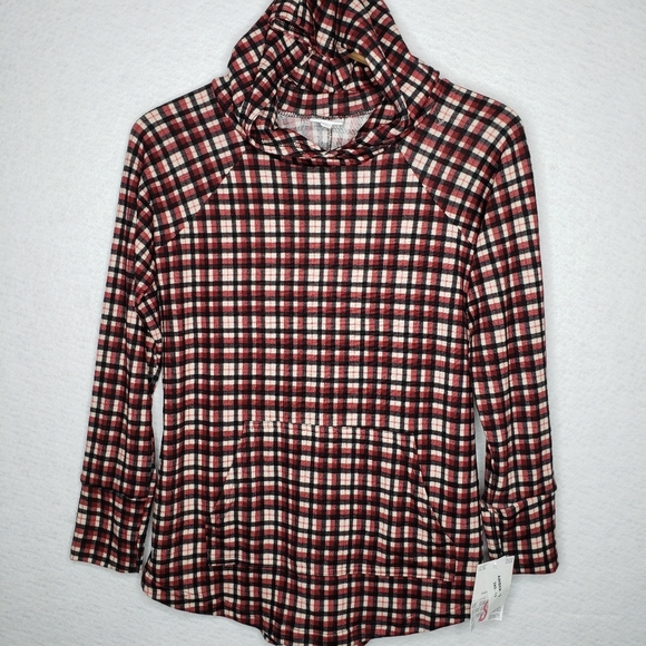 Lularoe Amber Womens Lightweight Pull Over Hoodie Kangaroo Pockets Plaid Sz S - Picture 1 of 12